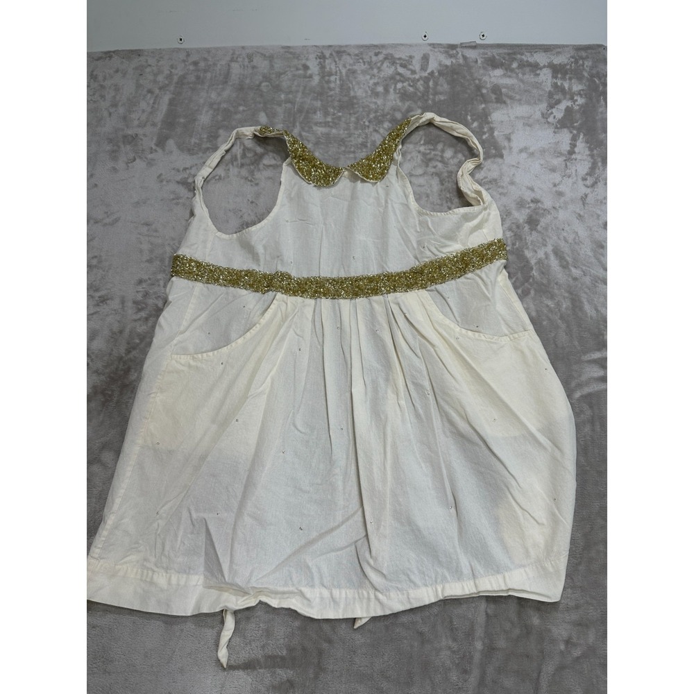 Anthropologie Free People Cream Cotton Halter Apron Dress Sequin Boho 2016 Small